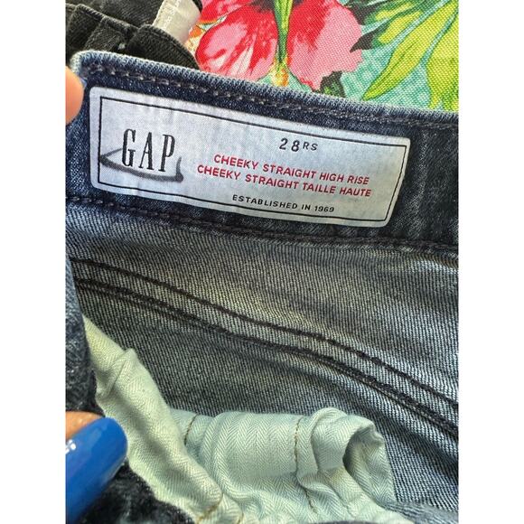 Gap Cheeky Straight High Rise Denim Blue Jeans Button Fly Women's 28RS - Picture 9 of 11